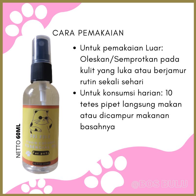 minyak vco virgin coconut eseencial oil spray untuk jamur cacing scabies penyakit kulit nafsu makan kucing 60ml