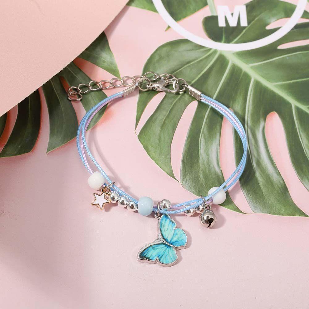 NEEDWAY Gelang Kupu-Kupu Biru Pesona Kreatif Perhiasan Fashion Hadiah Valentine'Day Adjustable Lucky String