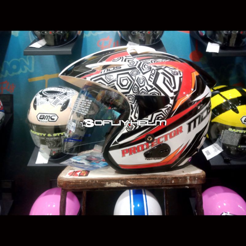 HELM MDS PROTECTOR WHITE RED ORANGE MDS HELM HALF FACE MDS HALF FACE