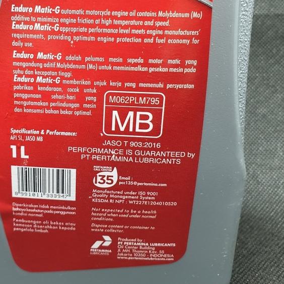 oli motor enduro matic-g 20w-40 api sl jaso 1 liter -66456