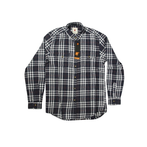 Kemeja Flanel Unisex Lengan Panjang Slimfit | Ilefen Tuelef Navy Motif Kotak Putih dan Merah I Kemej