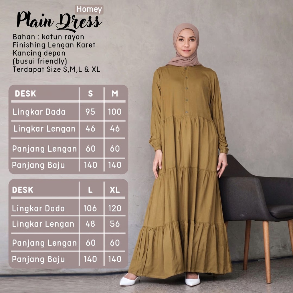 TERLARIS!! BISA COD - HOMEY DRESS WANITA  GAMIS POLOS / PLAIN BEST SELLER  BAHAN KATUN RAYON PREMIUM