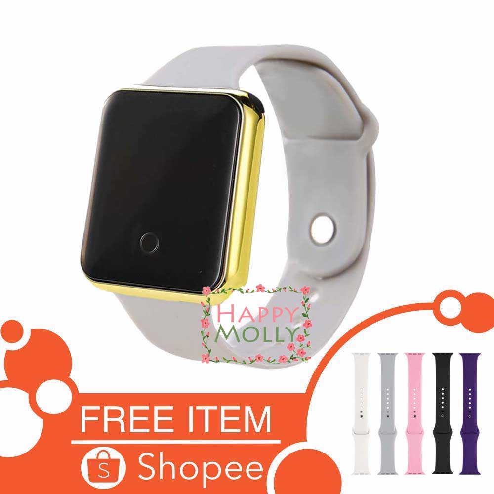 Touch Screen★LED Watch [ Grey Gold ] Jam Tangan Digital Pria &amp; Wanita - Strap Rubber FREE STRAP