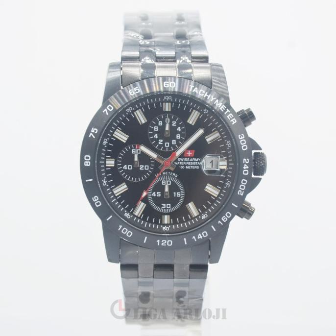 Swiss Army DHC+ Quartz Stainless SA 3309 Analog Chronograph Full Black Termurah