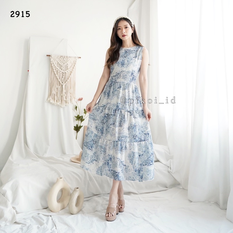 Sleeveless dress panjang / dress korean style summer dress pantai / dress maxi kpop kekinian / 2915