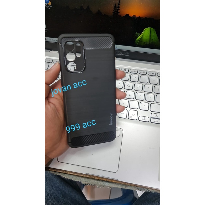 OPPO RENO 6 4G CASE SOFTCASE IPAKY CARBON CASE BLACK KARBON CASING SILIKON HITAM COVER PROTECT CAMERA PELINDUNG KAMERA