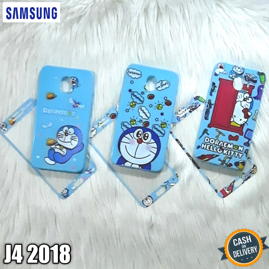 Case + Tempered Glass For Samsung J4 2018 Softcase Jelly Character