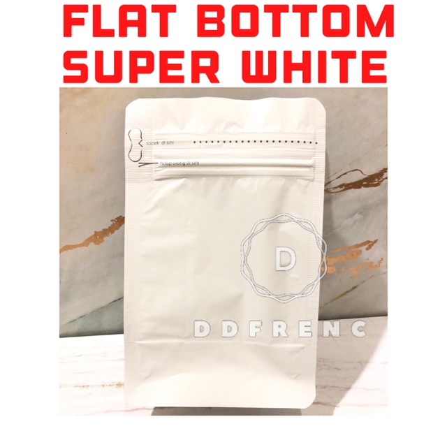 FLAT BOTTOM SUPER PUTIH 250 ZIPPER GUSSET POUCH 9.5x15 SILVER RED GOLD BLACK WHITE kopi 100 gram teh