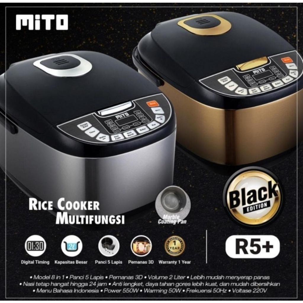 Rice Cooker Mito R5 2 Liter Digital 8 in 1 Gold Silver Black Magic Com Mito R 5 Penanak Nasi Mito