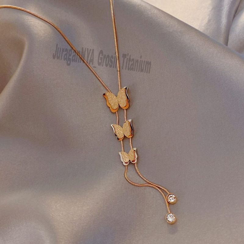 Kalung Kupu kupu Tiga Juray Super Cantik Elegan Anti Karat