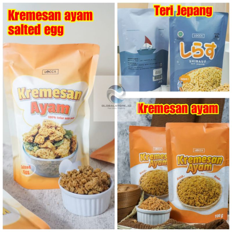 Locca kremesan ayam 100gr /kremesan ayam salted egg 100gr / teri jepang shirasu 80gr