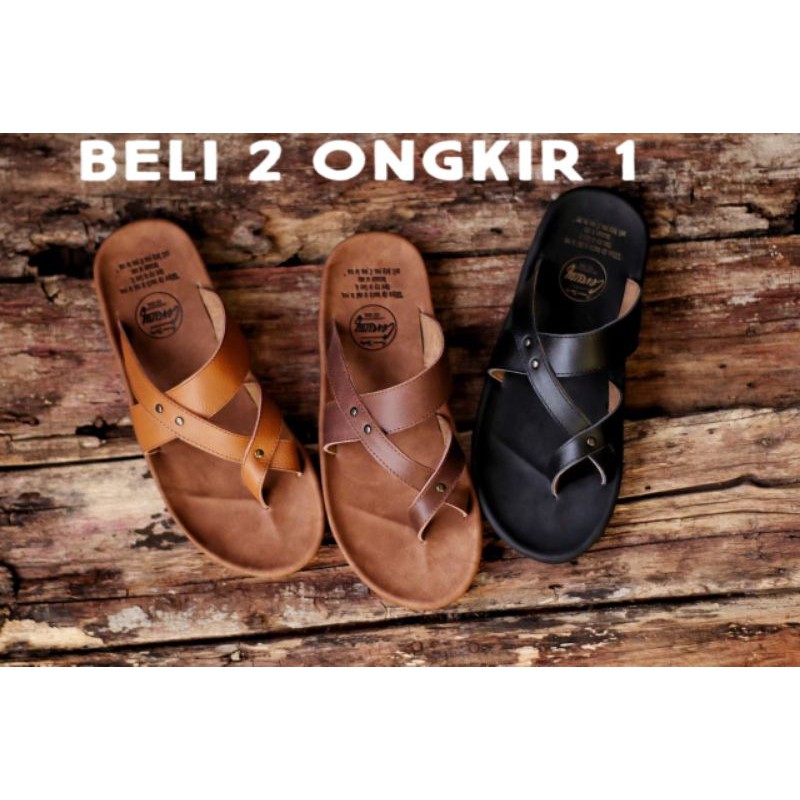 WIROS BROWN Sandal pria kulit asli cevany original handmade sandal jepit kulit pria bisa COD