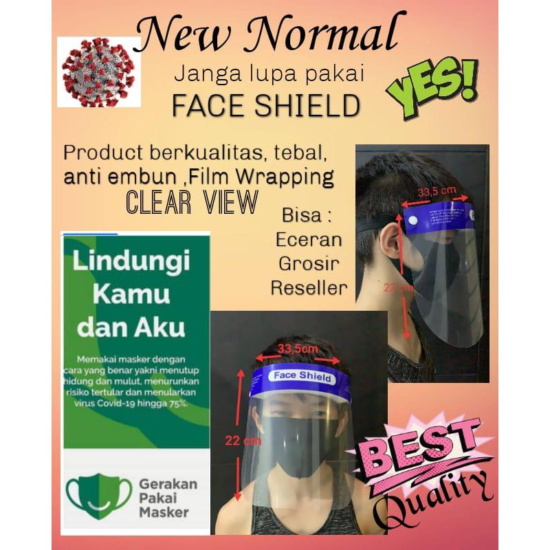 Face Shield Dewasa Anti Virus Bahan Tebal Pelindung Wajah Full Face Shields Bisa Buka Tutup Kaca