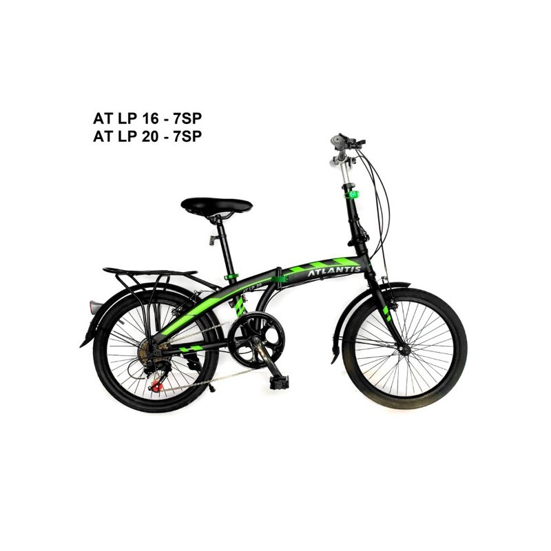 Sepeda Lipat Atlantis 16 & 20 inch 7 Speed Garansi SNI bisa kredit cicilan cicil COD termurah murah-Black Green