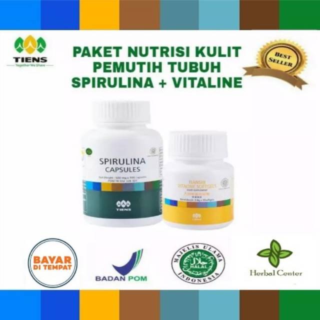 Promo Terlaris Paket Pemutih Seluruh Tubuh (Spirulina 100 kapsul + Vitaline 30 kapsul)