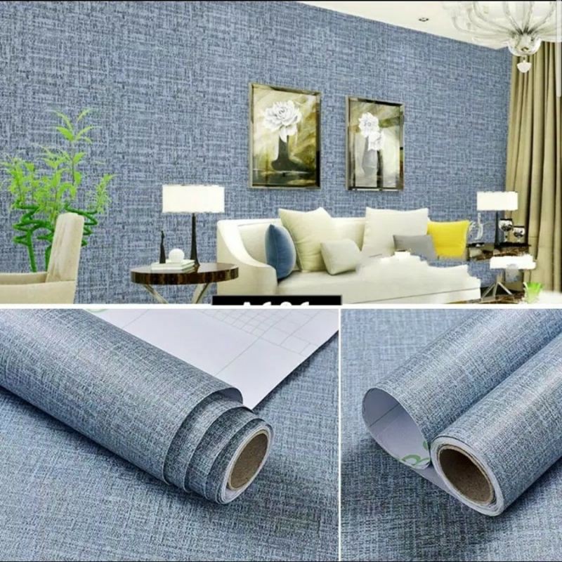 Wallpaper Dinding Polos Sticker Dinding Polos Biru Kain