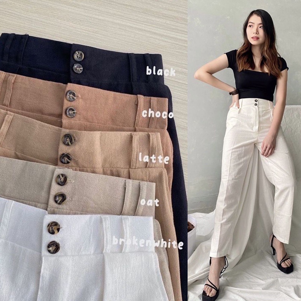 1KG MUAT 4PCS | CELANA LINEN HIGHWAIST ANGEL DOUBLE BUTTON KELLY KOREAN STYLE FASHION GROSIR MURAH WANITA TERBEST SELLER