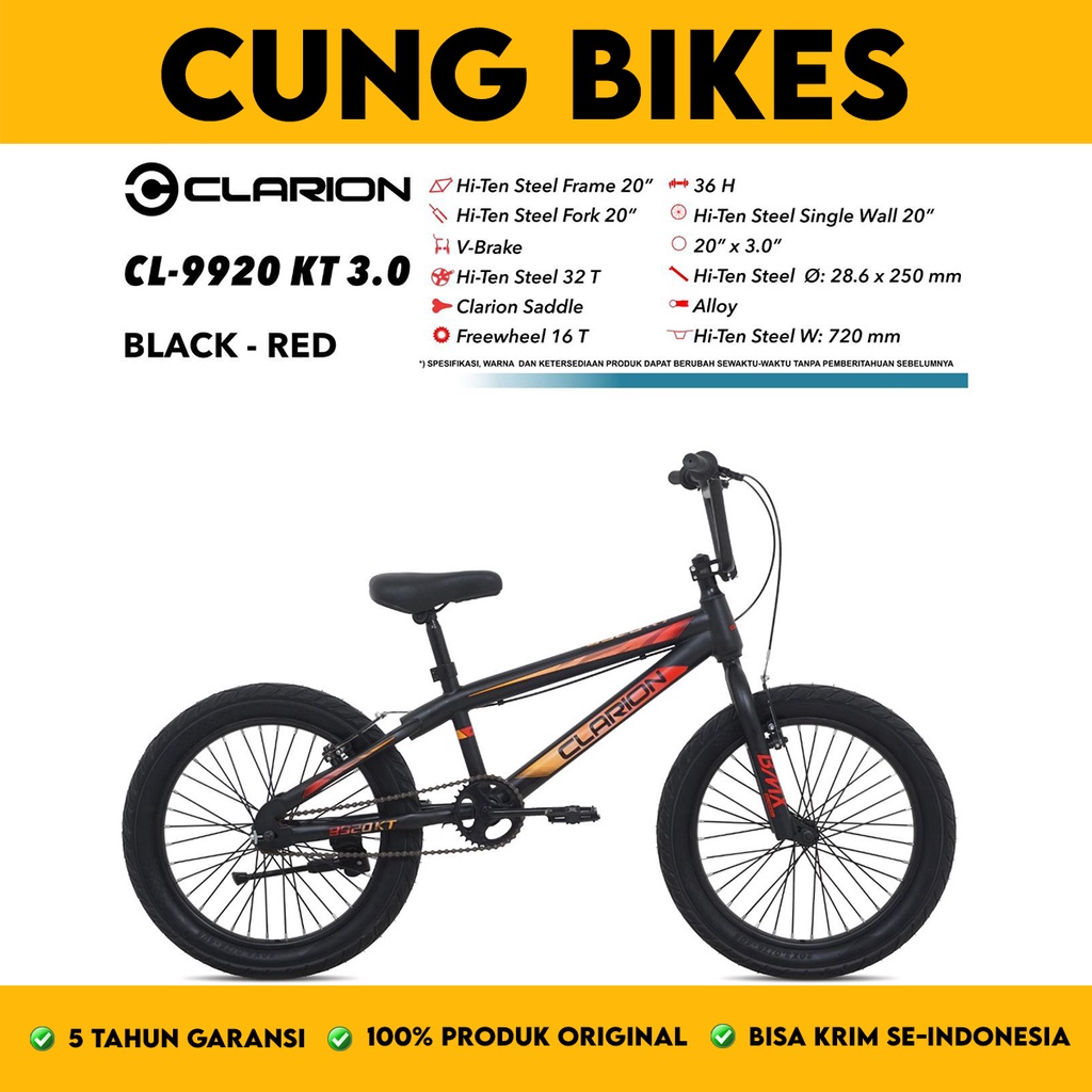 Sepeda anak BMX 20 Inch Clarion Ban Besar 3.0