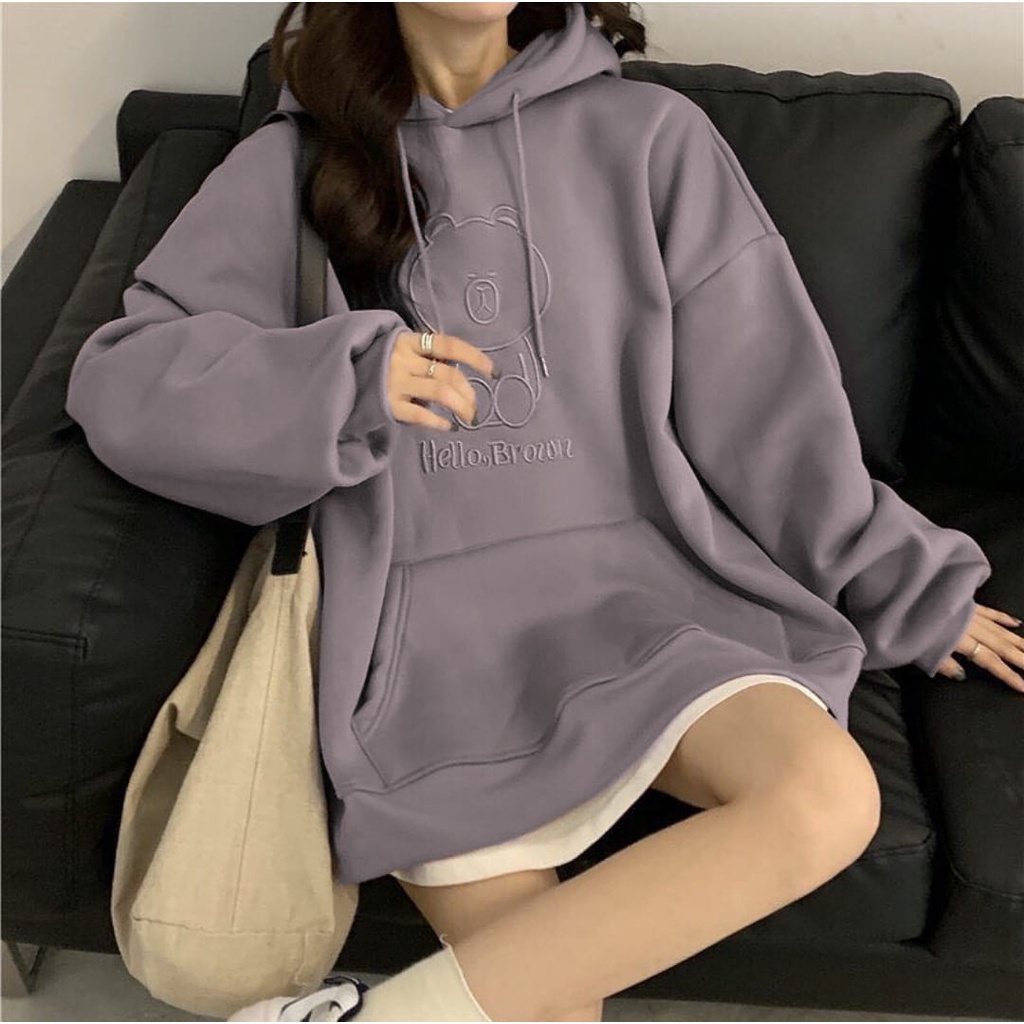 Sweater Wanita | Hello browns Oversize Korean Style | Sweater Hoodie Wanita Oversize Kekinian