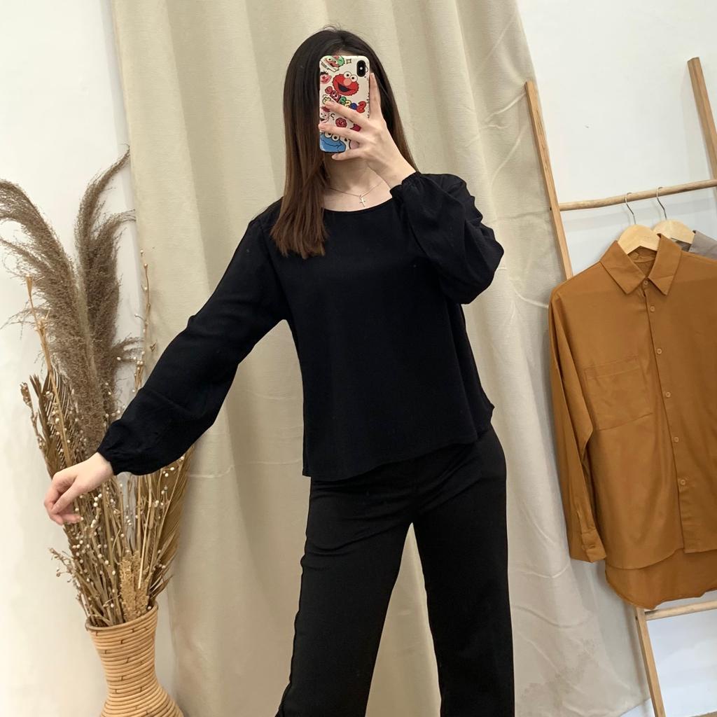 Ally Crinkle Top - PLENARIO ID | Kemeja wanita - Blouse Wanita - Atasan wanita - COD-Black