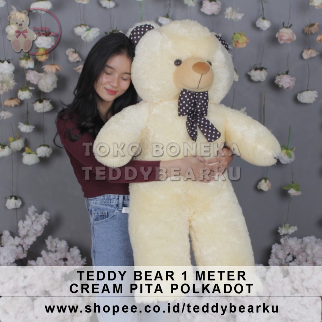 Boneka Teddy Bear Jumbo 1 Meter Pita Polkadot CREAM