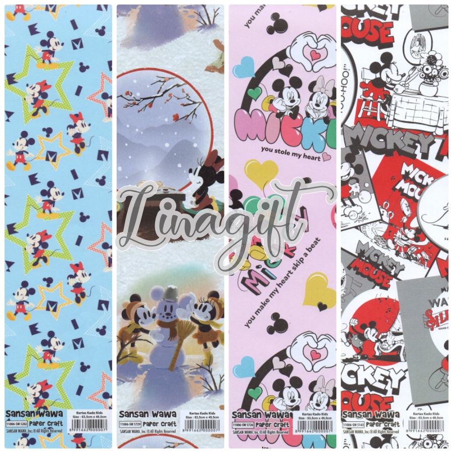 ( 5 Lembar ) MICKEY SANWA - KERTAS KADO - GIFT WRAP PAPER SANSAN WAWA MICKEY MOUSE MINNIE MOUSE AND FRIENDS / TSUM TSUM