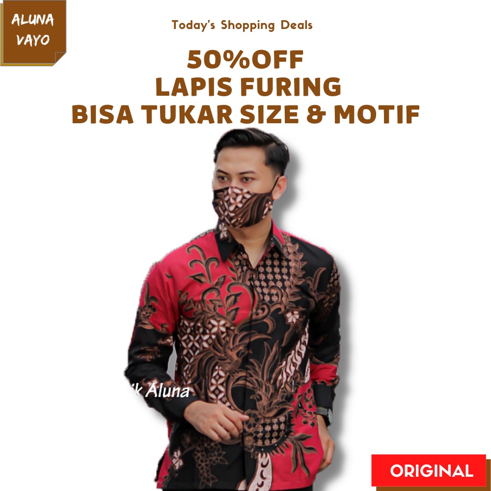 Baju Kemeja Kameja Atasan Hem Pakaian Batik Pria Lengan Panjang Couple Slimfit Modern Slim Fit Pekal