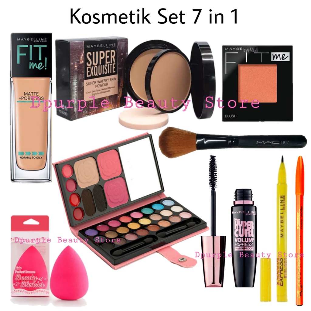 Paket Kosmetik Maybelline Super Hemat Lengkap - Paket Make Up Maybelline Komplit Murah - Bedak - Fodnation - Concealer - Blush On - Eyeshadow - Maskara - Eyeliner - Lipcream - Pensil Alis - Bulu Mata - Lem Bulu Mata - Penjepit Bulu Mata - Kuas Make Up