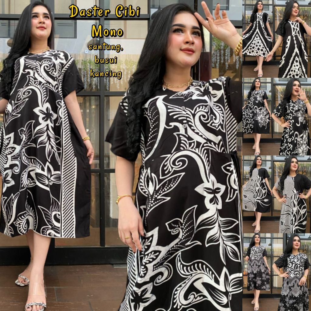 Daster Chibi Terbaru Hitam Putih ( Harga Promo Termurah ) Motif Bunga Monocrome Panjang bawah lutut Rayon Grade A ada 3 kancing depan ( busui friendly ) Lengan Pendek - Daster Bali Wanita CantikKekinian - Baju Tidur Wanita Dewasa Populer - By BATIK SULMIT