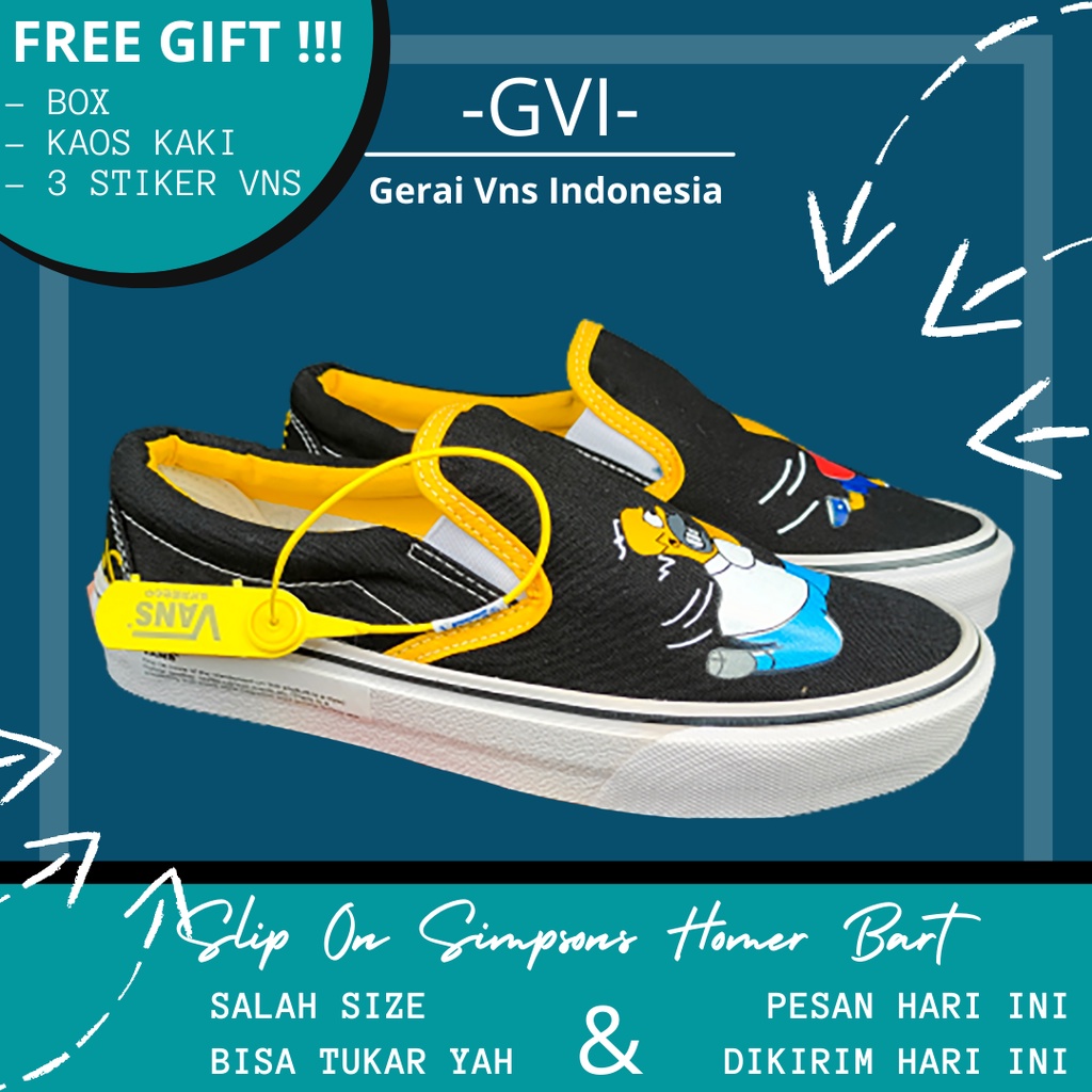 (BISA COD) VANS SLIP ON SIMPSONS HOMER BART WAFFLE DT PREMIUM BNIB MADE IN CHINA VANS SLIP ON SIMPSO