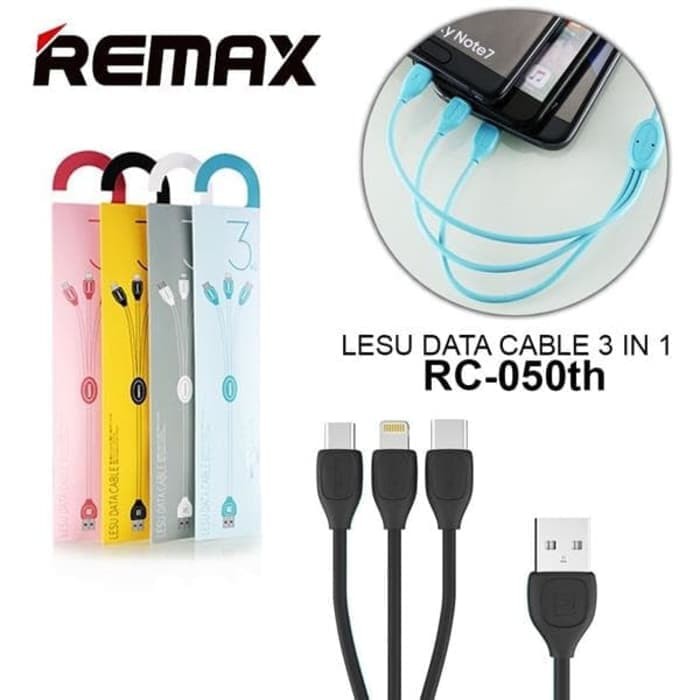 Kabel Data Remax Lesu 3 in 1 Fast Micro USB Lightning Type-C RC-050th