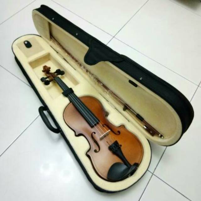 Biola Dluxe violin biola merk Deluxe dengan case rosin bow siap pakai size 4/4 3/4 1/2 1/4 dan 1/8