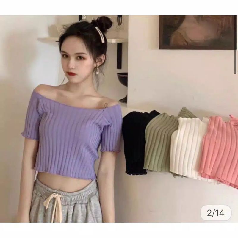 KOREAN SABRINA CROP TOP // BAJU KOREA WANITA // BAJU WANITA