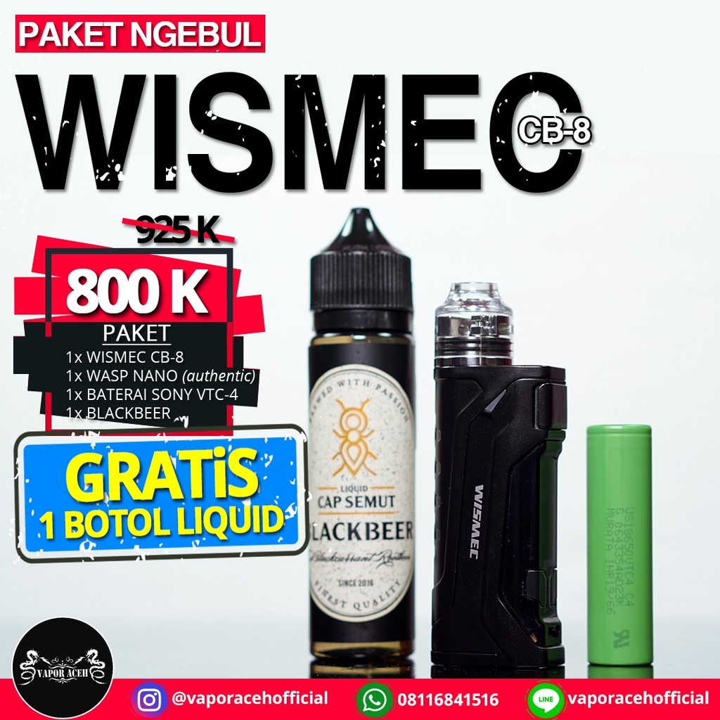 Jual PAKET SIAP KEBUL WISMEC MOD + WASP NANO AUTHEN FREE 60ML LIQUID ...