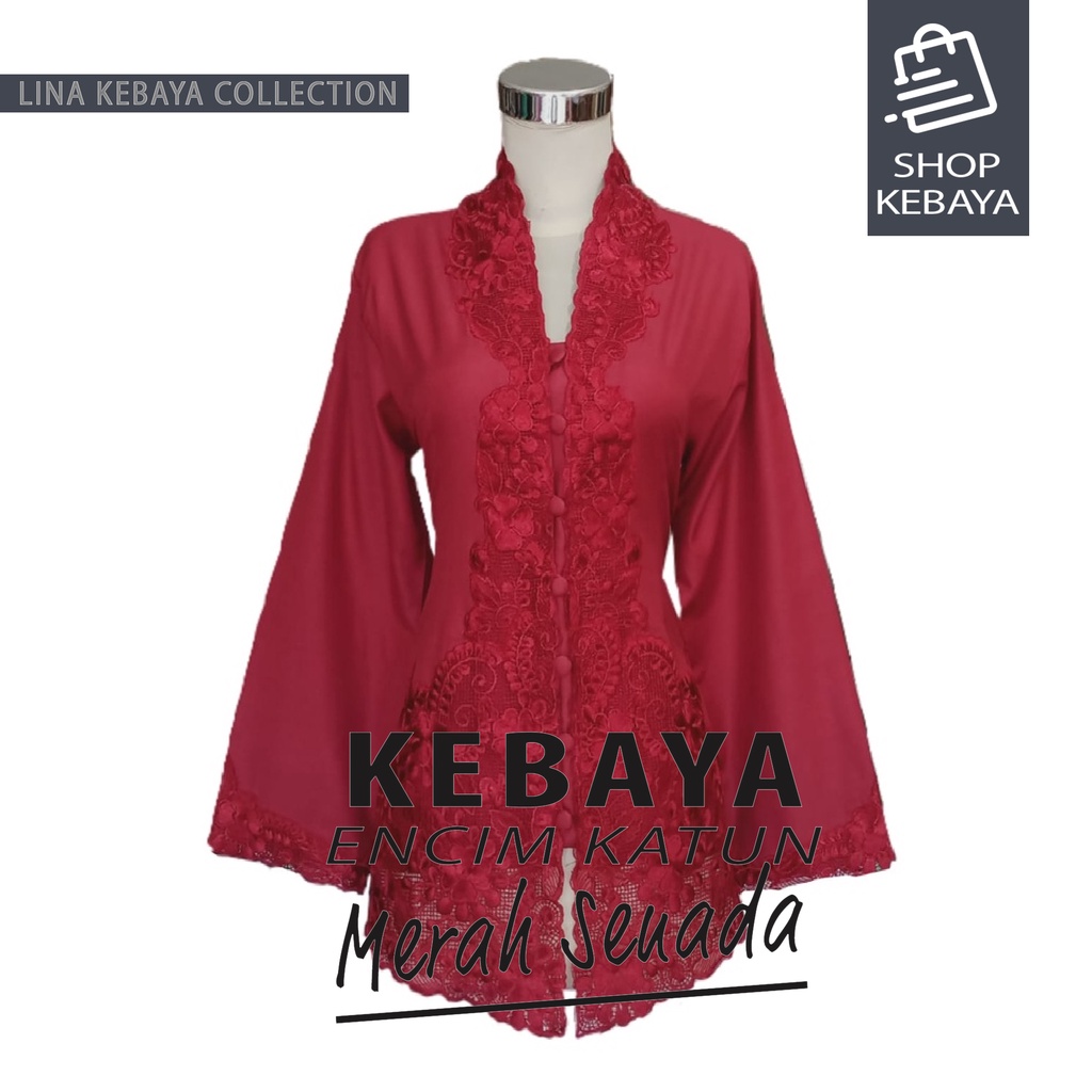 Kebaya Encim Katun Bordir Modern Merah Marun Senada Lengan Panjang Bigsize Jumbo