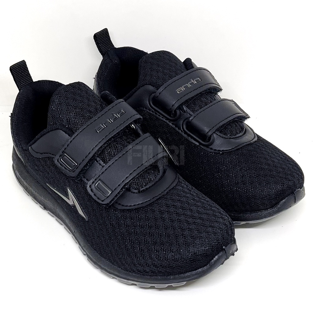 FIURI - ANDO ORIGINAL -  ONLIEN PEREKAT 29-38 FULL HITAM - SEPATU SNEAKERS KANVAS SOL KARET ANAK KECIL PEREMPUAN LAKI-LAKI - SEPATU KETS LUCU FASHION TRENDY - SEPATU SEKOLAH PAUD TK SD KRETEKAN PEREKAT CEWEK COWOK MURAH PROMO DISKON BONUS KAOS KAKI