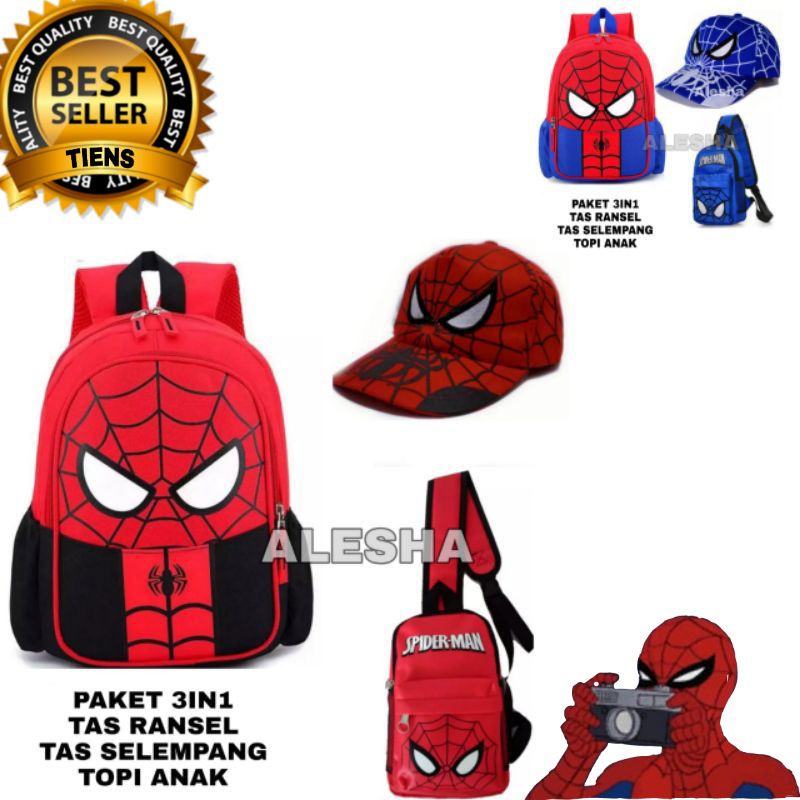 TAS SEKOLAH ANAK LAKI LAKI TK SD KARAKTER SPIDERMAN/GRATIS TOPI