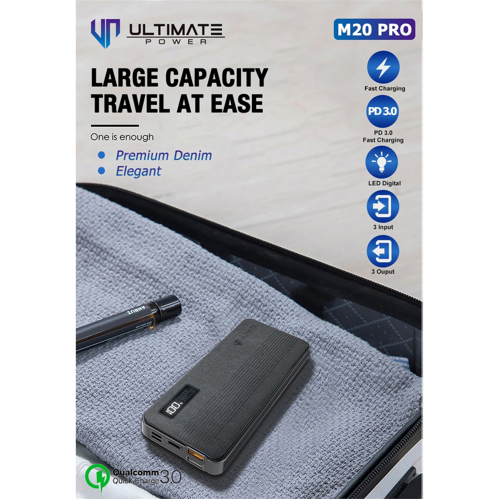 Power bank 20000mAh Fast Charging Ultimate Power M20 PRO QC+PD Garansi resmi