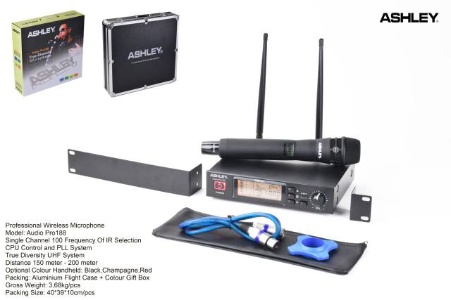 Mic wireless ashley audio pro188.microphone  wireless single mic UHF.profesional mic