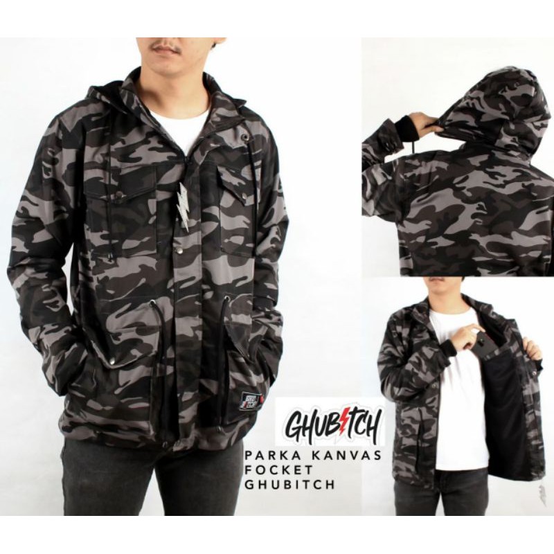 jaket parka kanvas army loreng pria premium