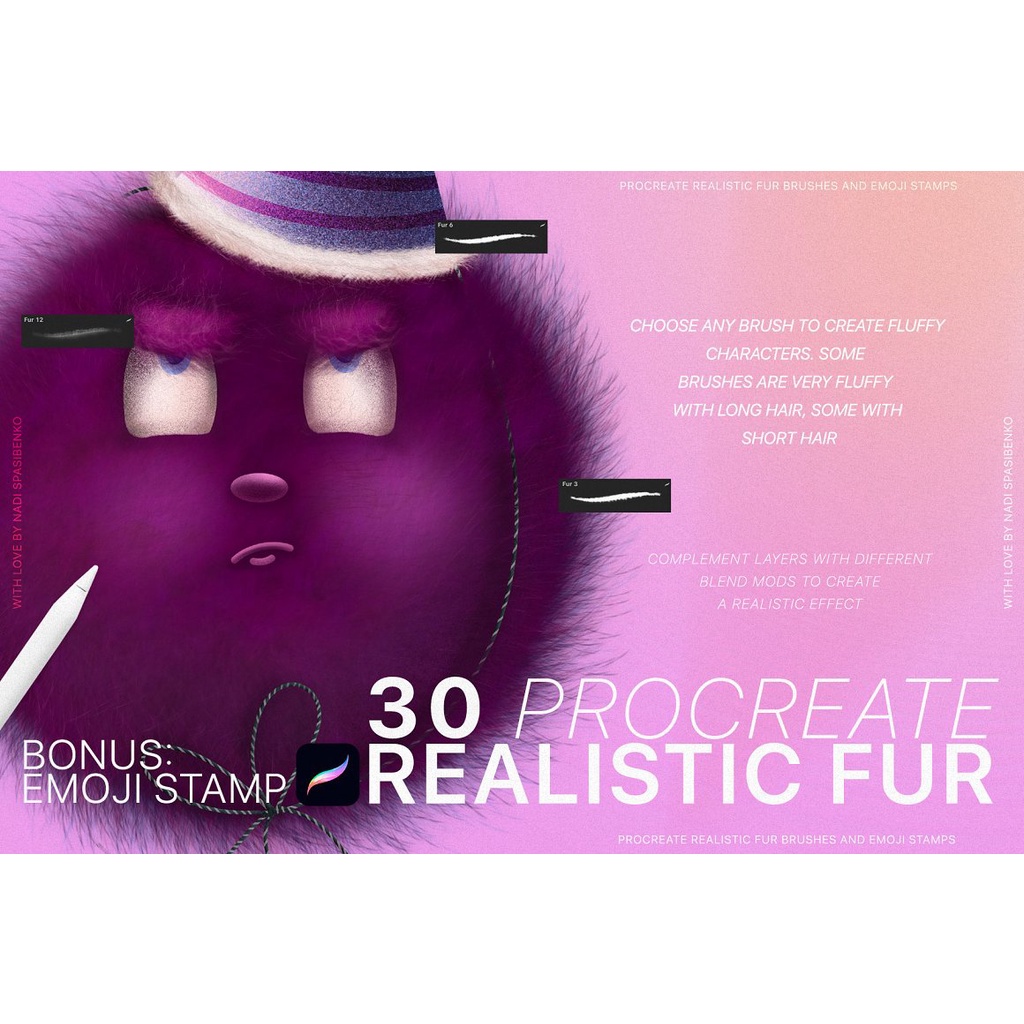 Procreate Brush - Realistic Fur &amp; Cute Emoji for Procreate