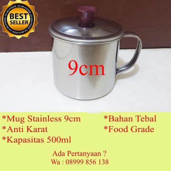 SA GROSIR Mug Cangkir Gelas + Tutup Stainless Mini Kopi Teh Kecil 9cm