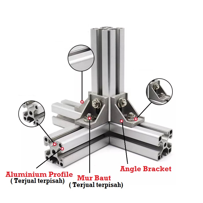 [HAEBOT] Bracket Siku Angle Corner Penghubung Aluminium Profile 2020 AP220 Gusset Element Konektor Series 20x20x17 T Slot V Slot 90 derajat Logam Die Casting Mini