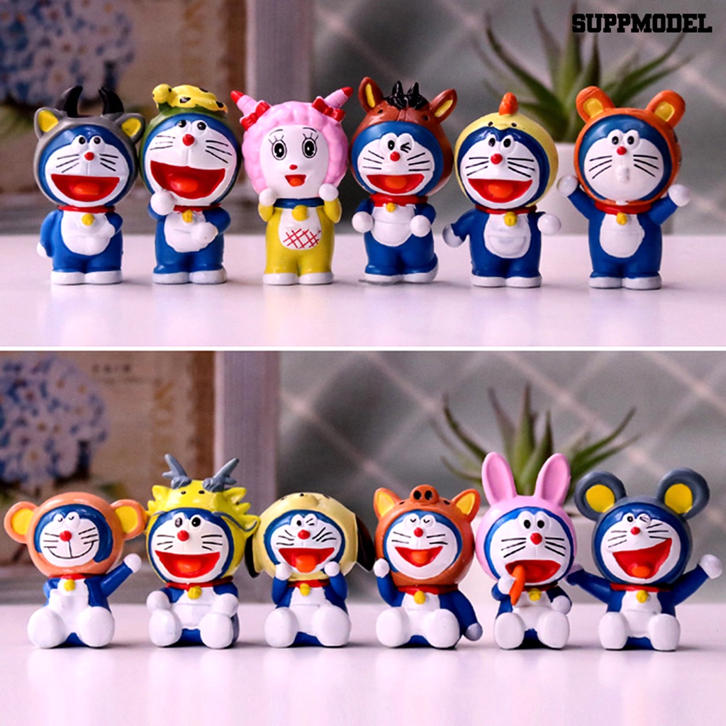 12pcs / Set Mainan Action Figure Model Anime Doraemon Bahan PVC Untuk Anak