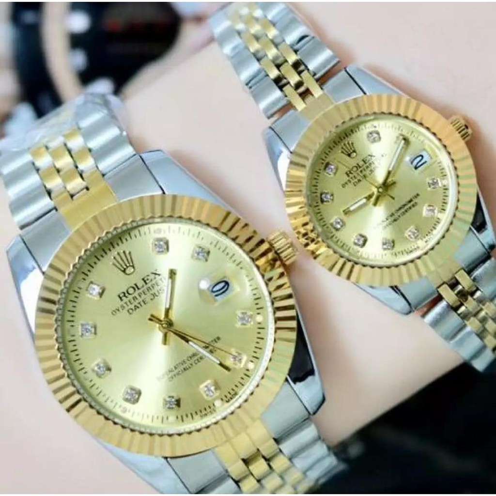 Jam Tangan  Couple ROLEX Original Analog Tggl Rantai Stainless Steel Waterproof