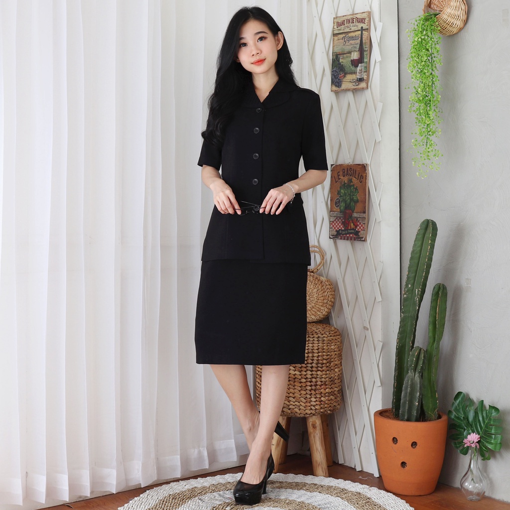 BLAZER WANITA LYNELLE / Seragam PNS / Blazer PNS / Baju PDH PNS Wanita / Baju Dinas Pemda Wanita / Baju Khaki PNS Wanita / Seragam ASN Wanita / Baju Guru Wanita - 7010 HITAM ROKPENDEK