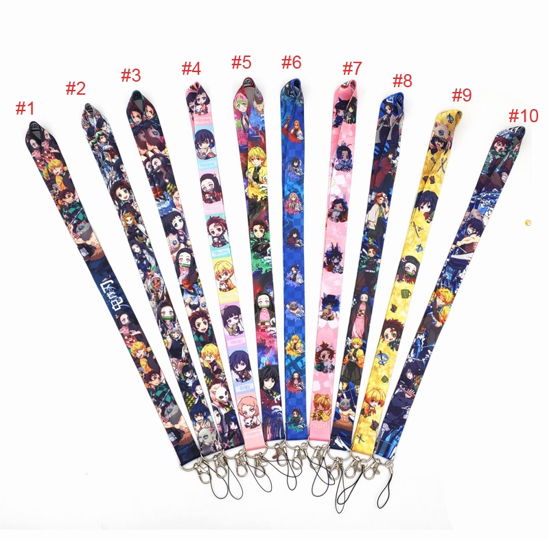 Tali Lanyard Motif Kartun Demon Slayer Warna Cerah Untuk Gantungan Kunci / Handphone / Kartu ID