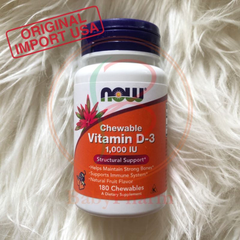 Now Foods Vitamin D3 1000 IU Vit D-3 Isi 180 Chewable Tablet Kunyah