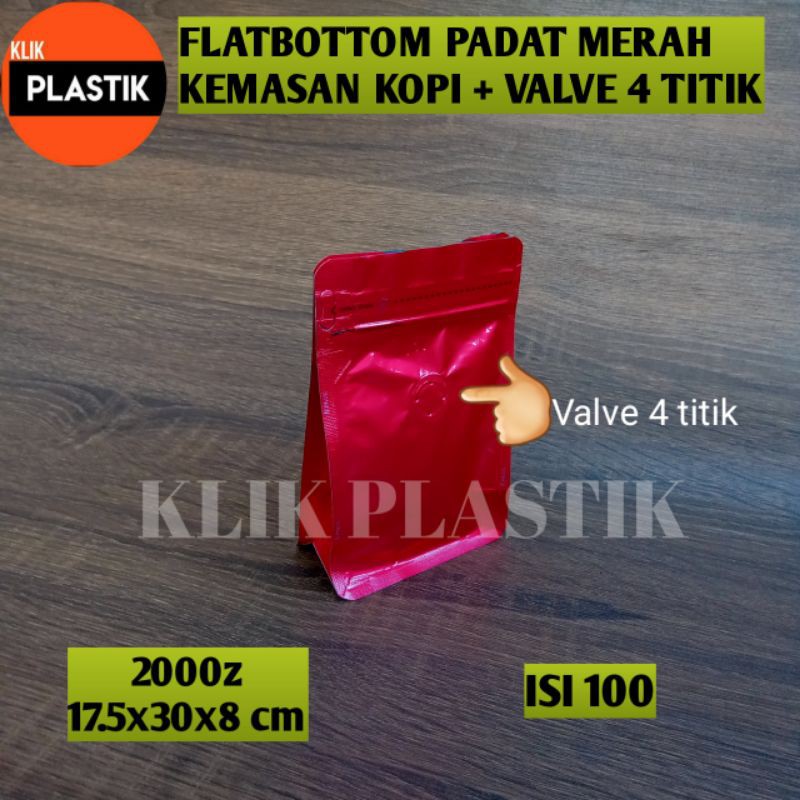 Isi 100 Flatbottom Merah doff 2000gram+Valve Kemasan Kopi plastik klip KPACK