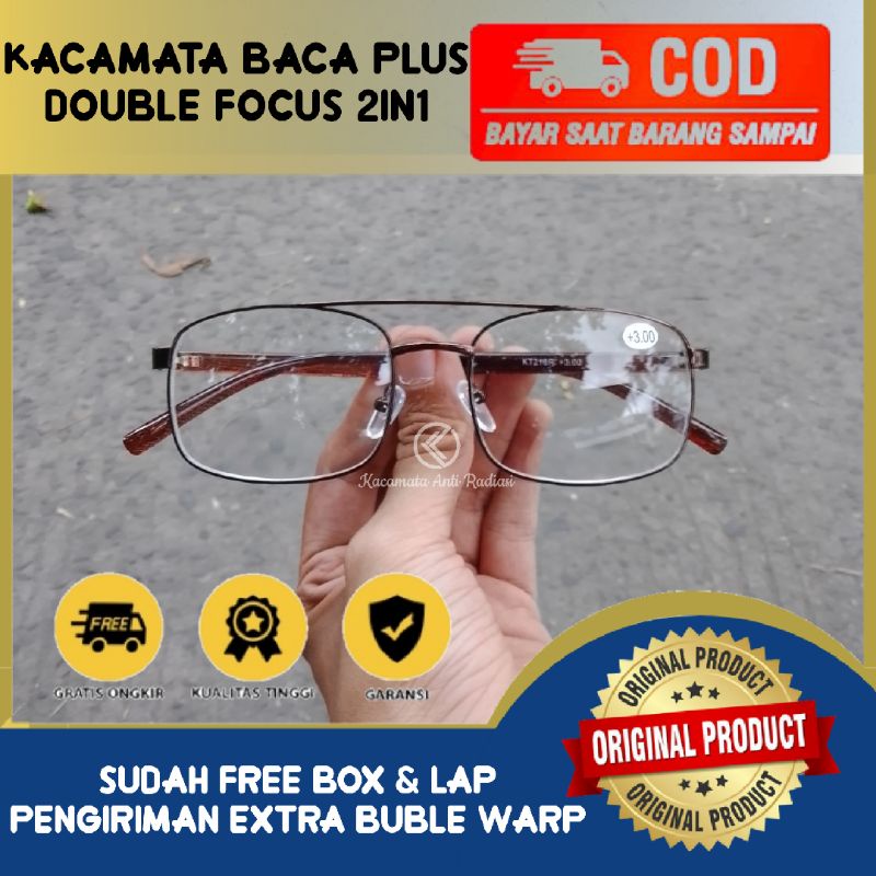 Kacamata Baca Pria Double Focus Jalan Dan Baca Frame Coklat Jadul Siap Pakai